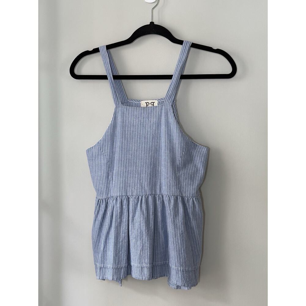 PPLA Womens Peplum Tank Top S Blue White Stripe‎ Open Sides Festival Boho Beachy